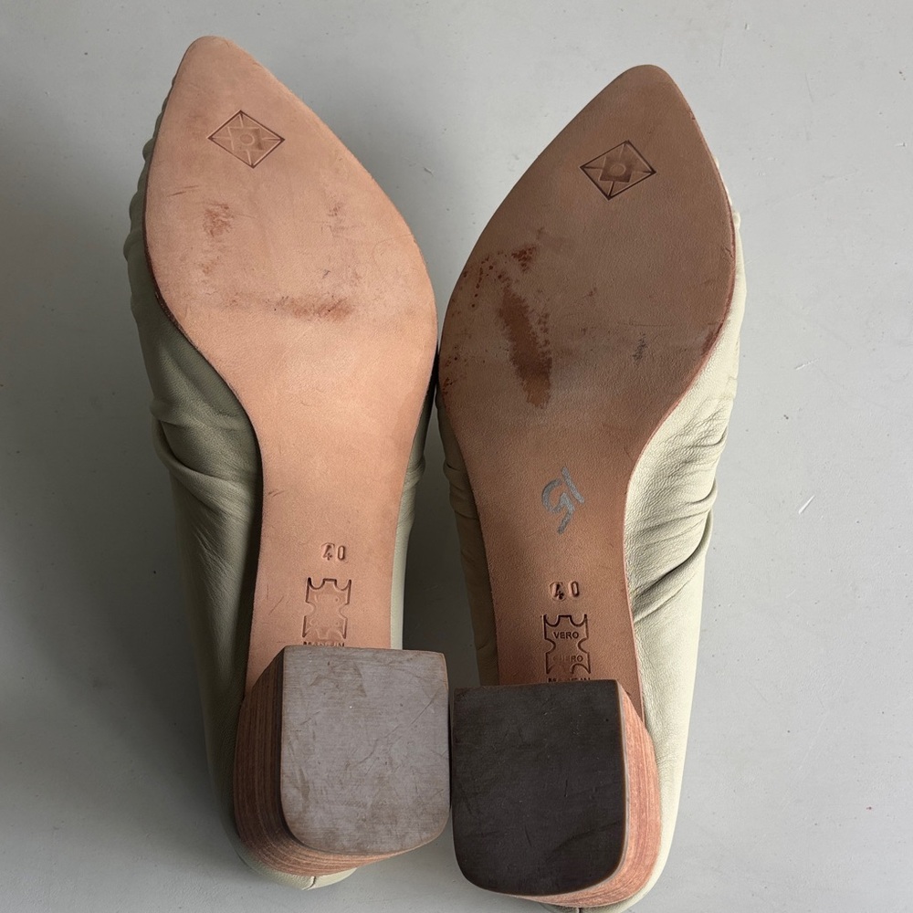 Chic Cream Leather ruched Mules with wooden block heel - Picture 6 of 6
